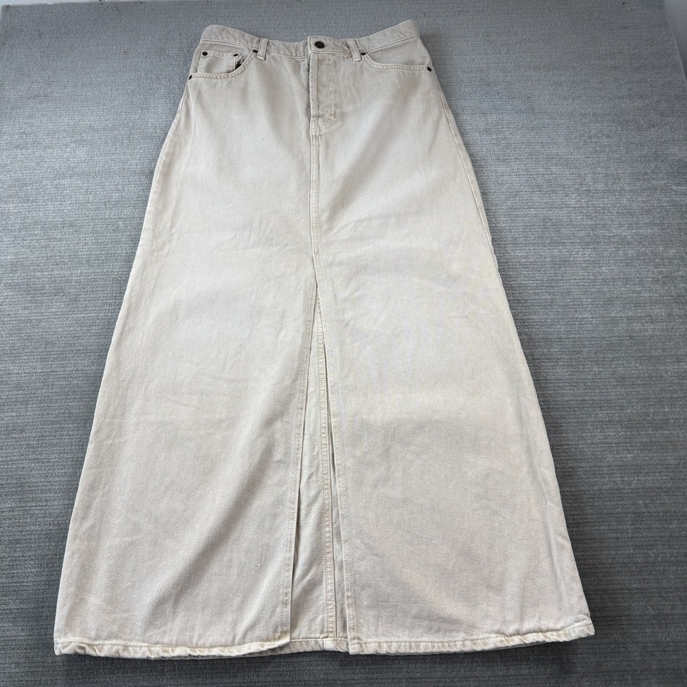 Topshop Denim Skirt Womens 6 Sand Maxi Center Split Casual Western Cowgirl